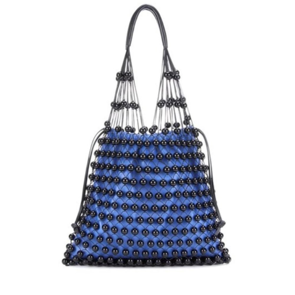 Mulberry Leather and Bead Fishnet Bag, OS, Black/Blue